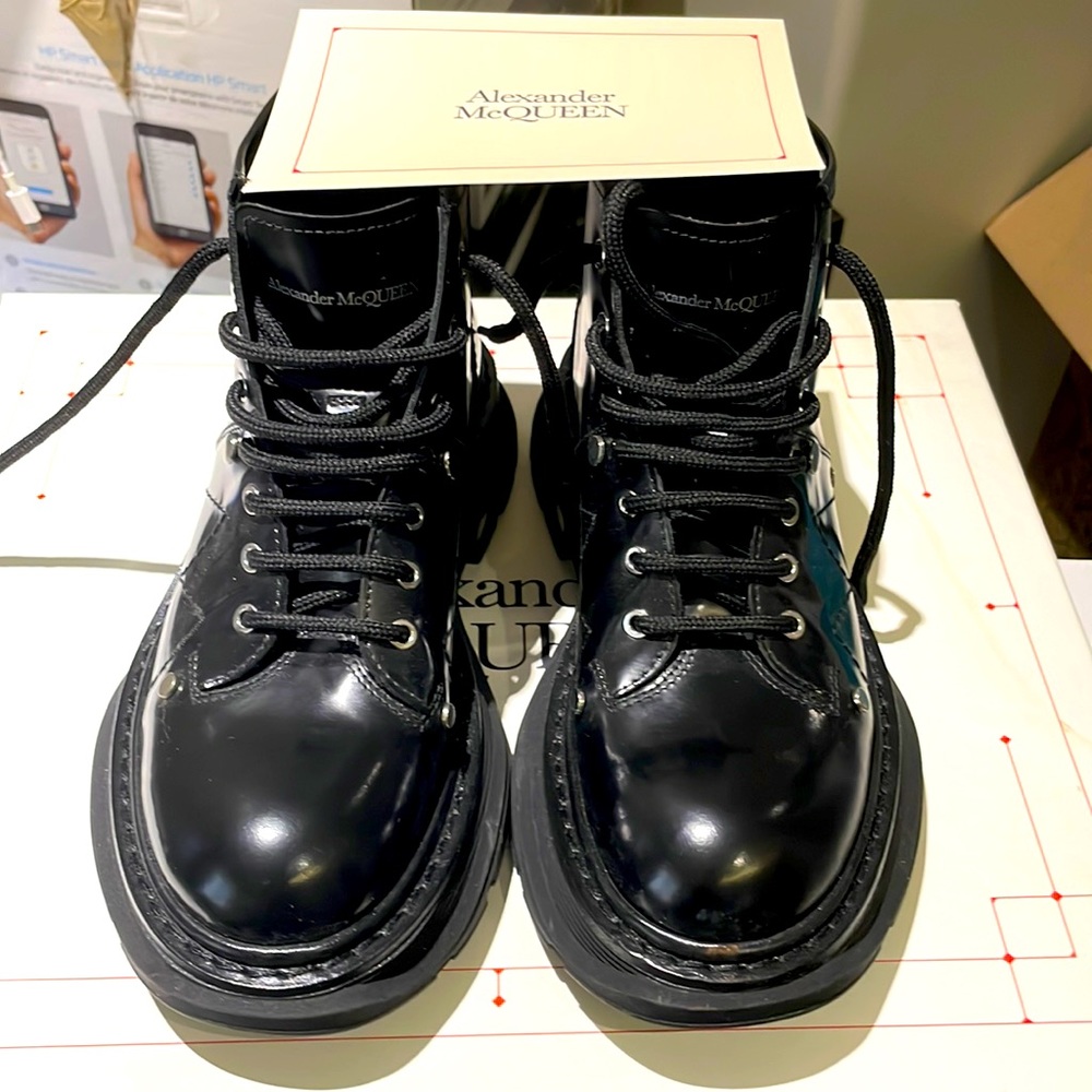 Alexander McQueen Tread Patent Leather Boots - Size 36